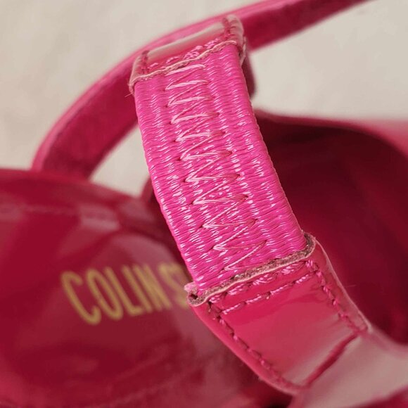 Colin Stuart Pink Patent Leather Platform Stiletto Peep Toe Slingback Heels - Picture 7 of 17